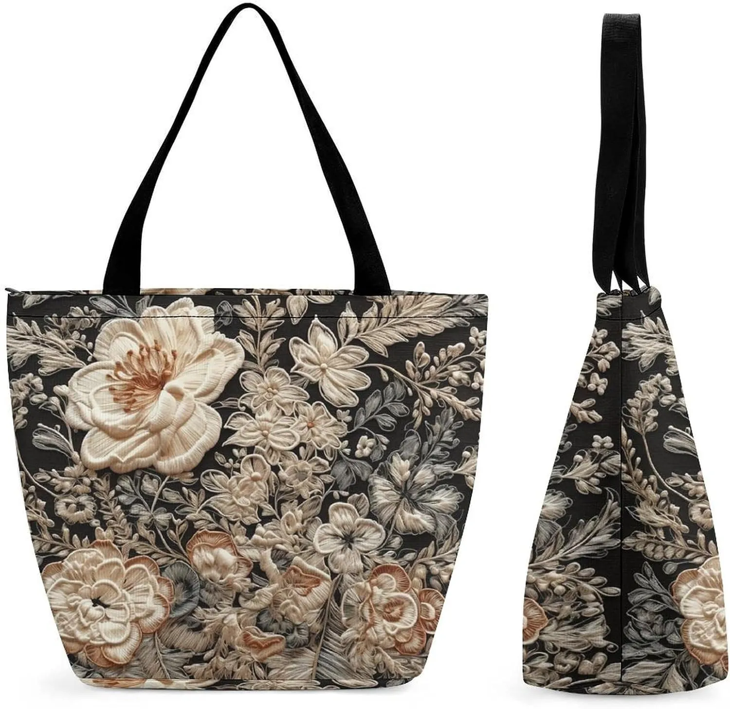 Tote Bag for Women Reusable Handbag Grocery Bags Fashion Shoulder Bags Lace Embroidery Floral Shopping Bags