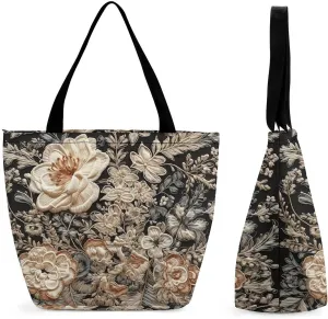 Tote Bag for Women Reusable Handbag Grocery Bags Fashion Shoulder Bags Lace Embroidery Floral Shopping Bags