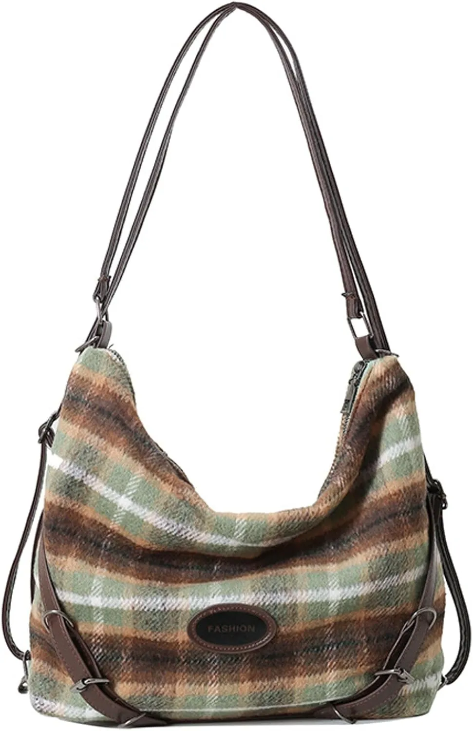 Tote Bag Women Wool Shoulder Crossbody Handbag 2024 Vintage Plaid Large Capacity Bag