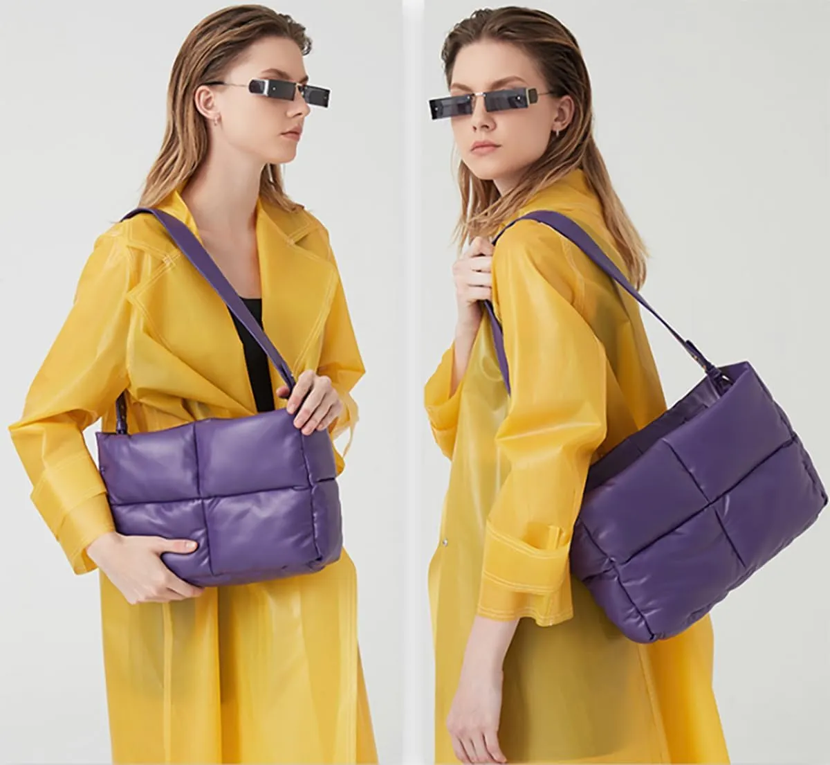 Tote Bags for Women Soft Puffer Down Padding Shoulder Bags Top-Handle Bags Square Solid Handbags