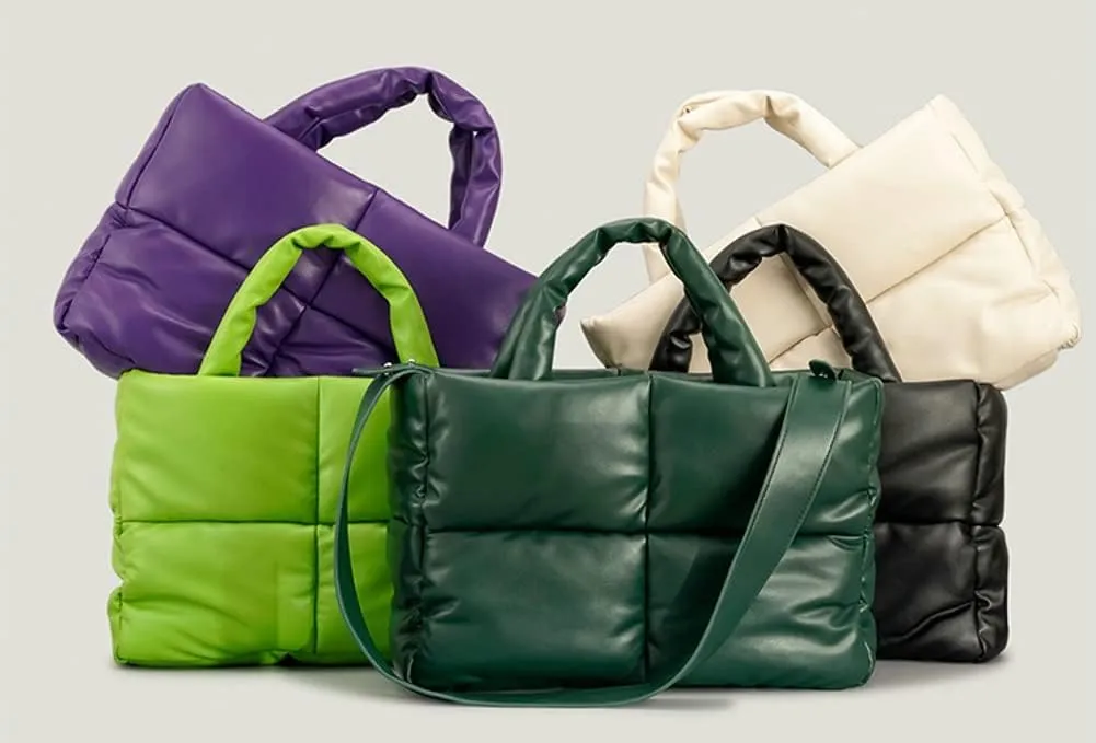 Tote Bags for Women Soft Puffer Down Padding Shoulder Bags Top-Handle Bags Square Solid Handbags