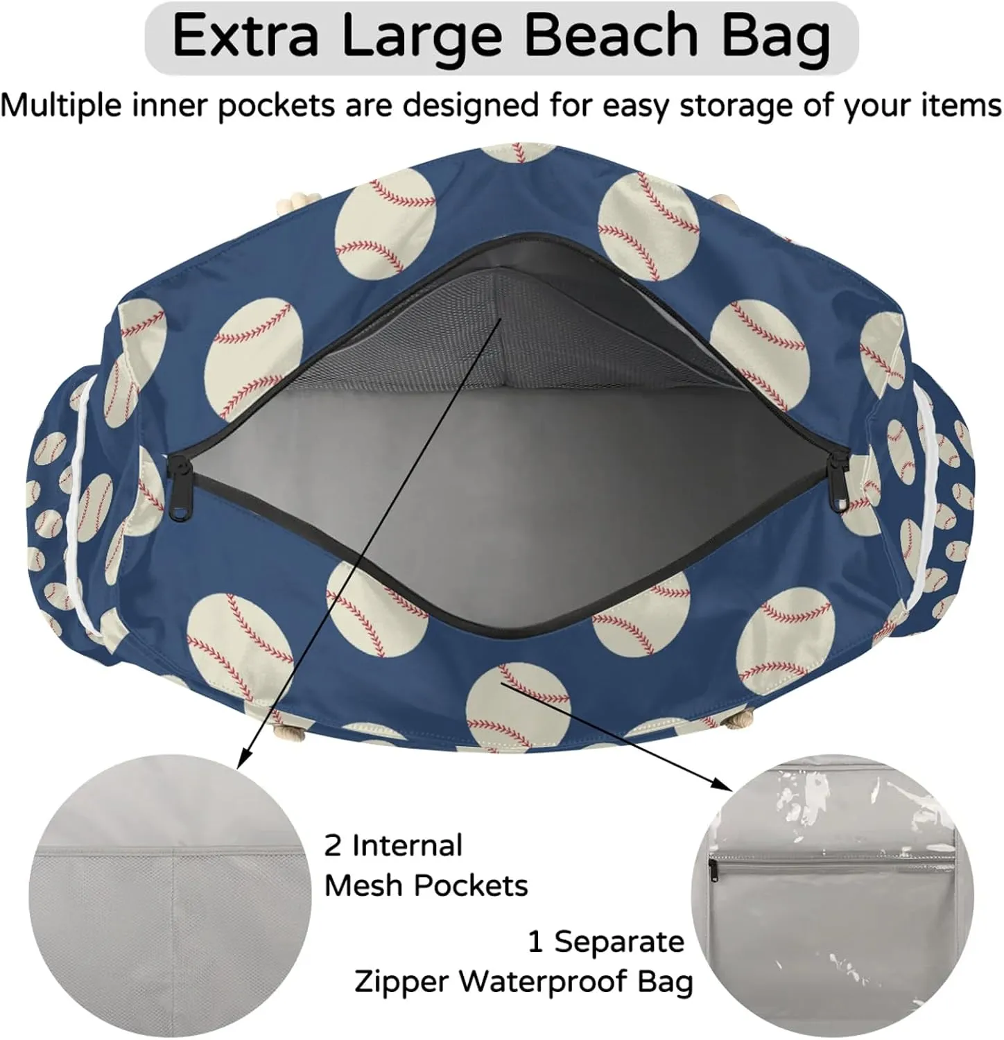 Tote Beach Bag for Women with Zipper Large Waterproof Sandproof Swim Pool Bag