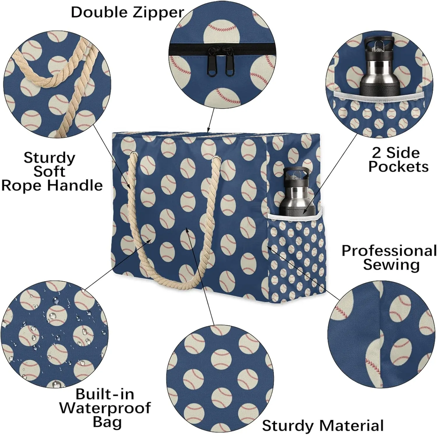 Tote Beach Bag for Women with Zipper Large Waterproof Sandproof Swim Pool Bag