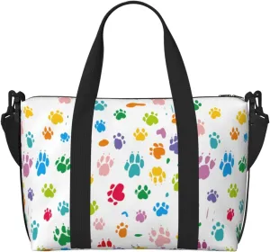 Traces of Dog Paws Travel Bag for Women Men Weekender Bags Carry on Overnight Bag Tote Bag Yoga Gym Bag for Gym, Work, Weekend, Travel, Personal Items