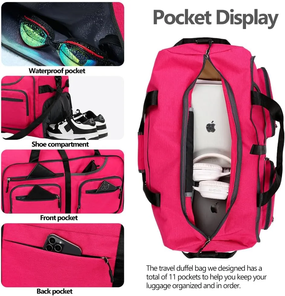 Travel Duffel Bag, 65L Foldable Travel Duffle Bag with Shoes Compartment and wet pocket, Waterproof & Tear Resistant