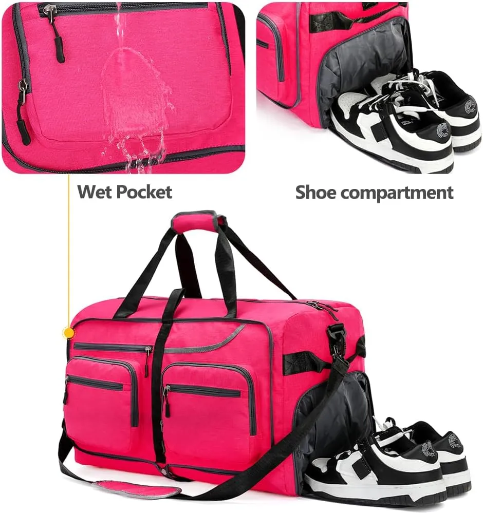 Travel Duffel Bag, 65L Foldable Travel Duffle Bag with Shoes Compartment and wet pocket, Waterproof & Tear Resistant