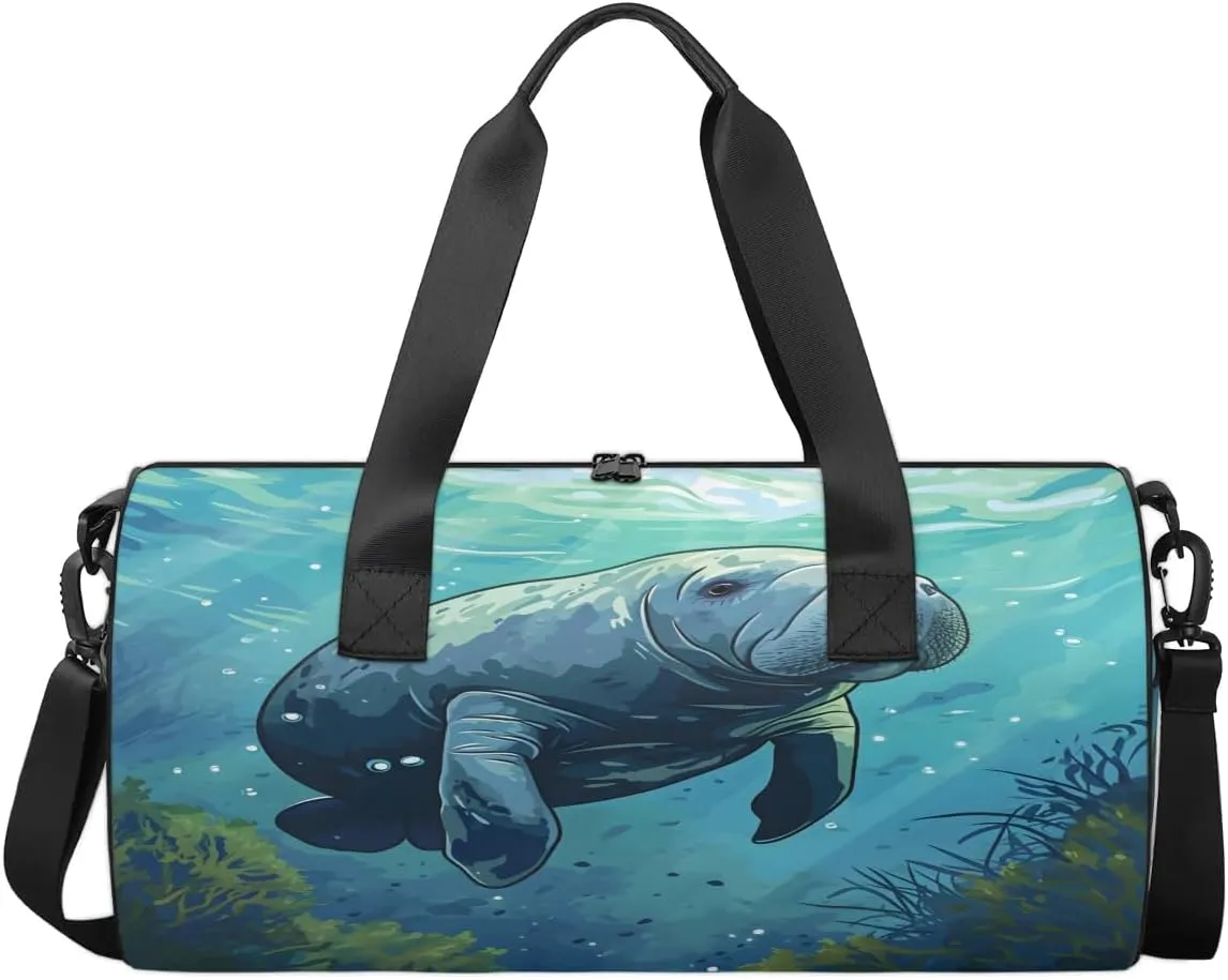 Travel Duffel Bag Animals Manatee Sports Gym Bag for Womens Mens, Waterproof Weekend Overnight Bags Lightweight Carry on Bags for Airplanes Yoga Dance Beach Swim Hospital Holdalls,A-861