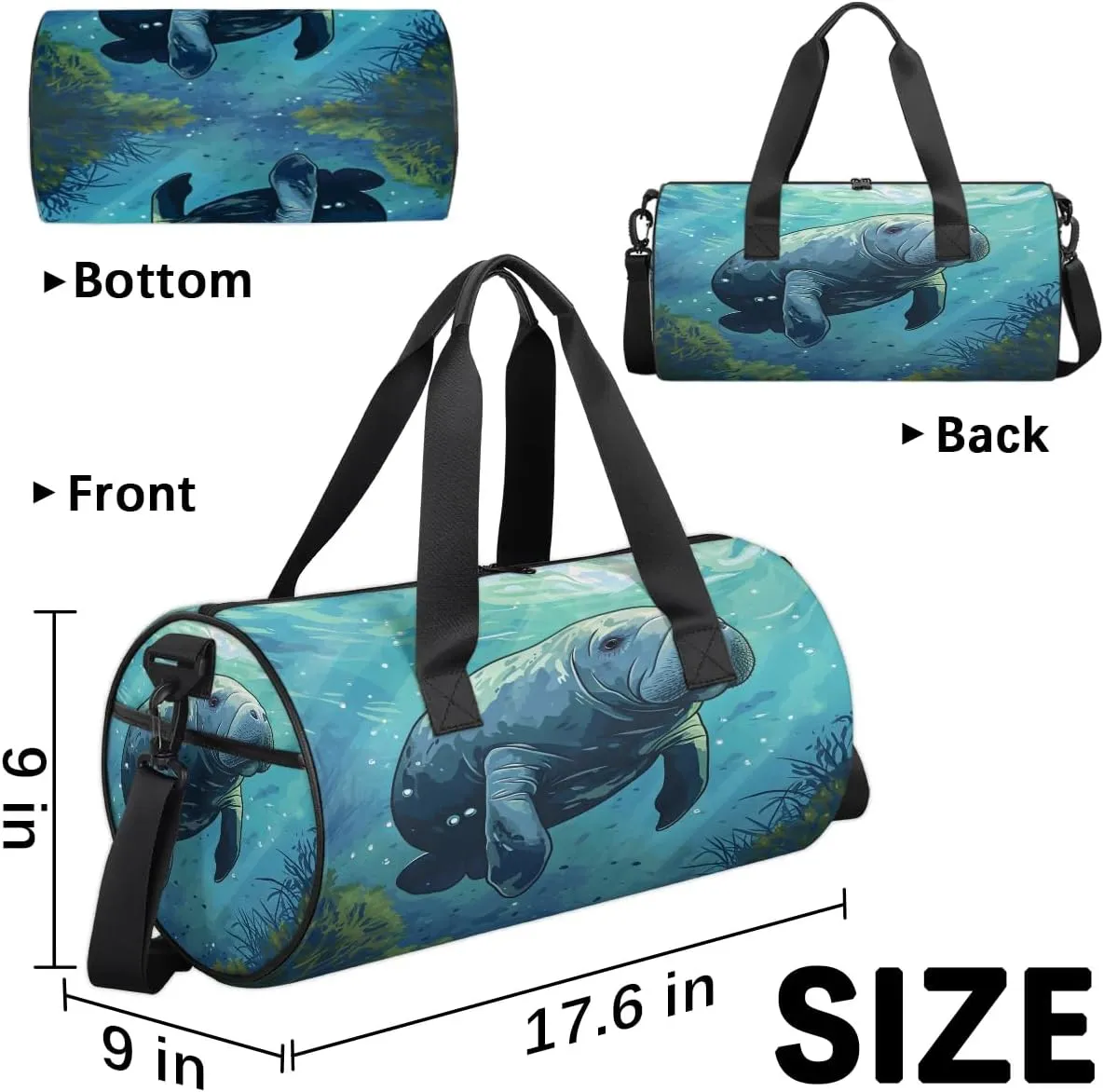 Travel Duffel Bag Animals Manatee Sports Gym Bag for Womens Mens, Waterproof Weekend Overnight Bags Lightweight Carry on Bags for Airplanes Yoga Dance Beach Swim Hospital Holdalls,A-861