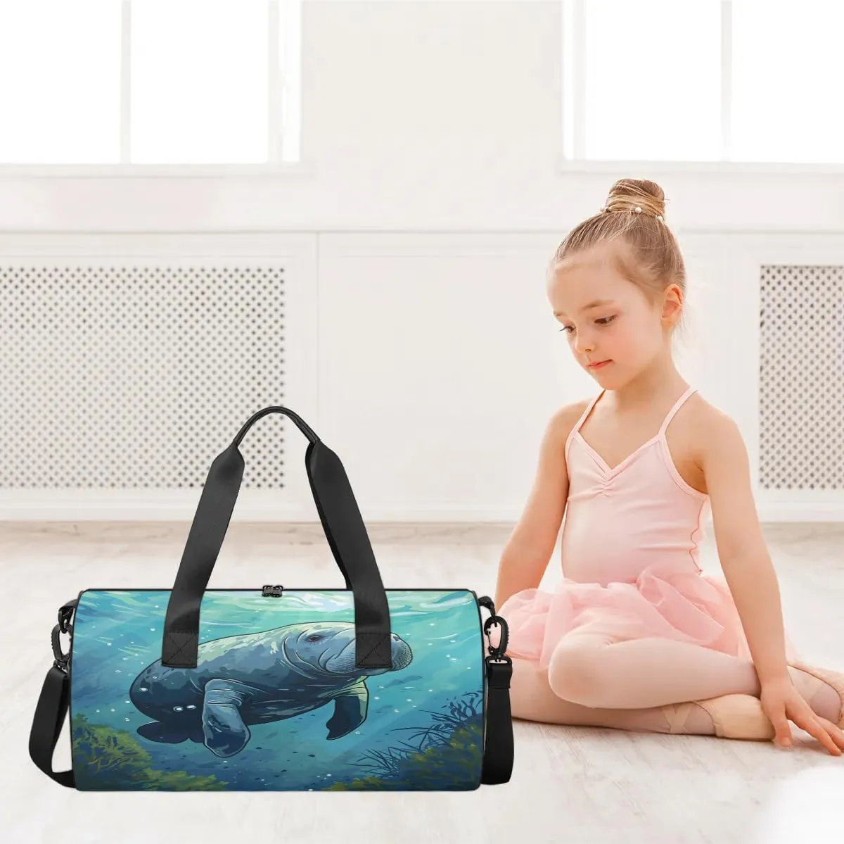 Travel Duffel Bag Animals Manatee Sports Gym Bag for Womens Mens, Waterproof Weekend Overnight Bags Lightweight Carry on Bags for Airplanes Yoga Dance Beach Swim Hospital Holdalls,A-861
