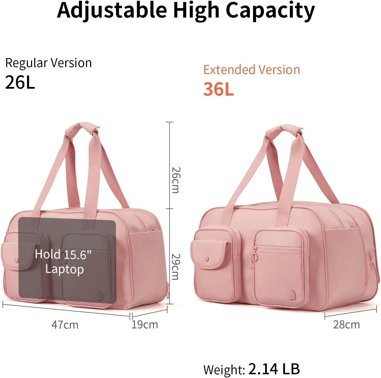 Travel Duffel Bag, Expandable Pink Duffle Bag for Travel with Wet Pocket, Carry on Weekender Bags for Men Women, Large Capacity & Water Resistant Gym Duffel Bag Sport Bag (Plus)