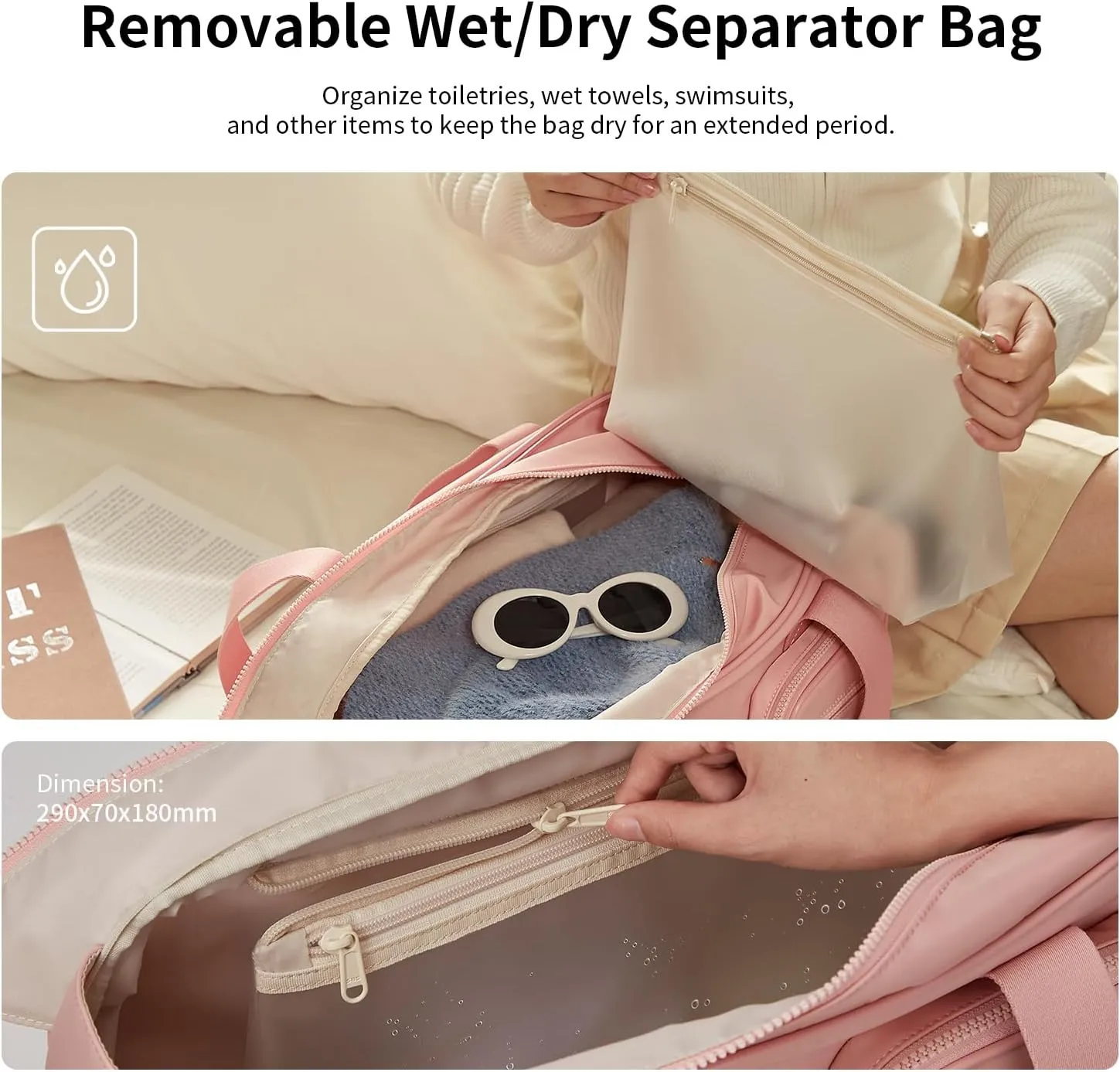Travel Duffel Bag, Expandable Pink Duffle Bag for Travel with Wet Pocket, Carry on Weekender Bags for Men Women, Large Capacity & Water Resistant Gym Duffel Bag Sport Bag (Plus)