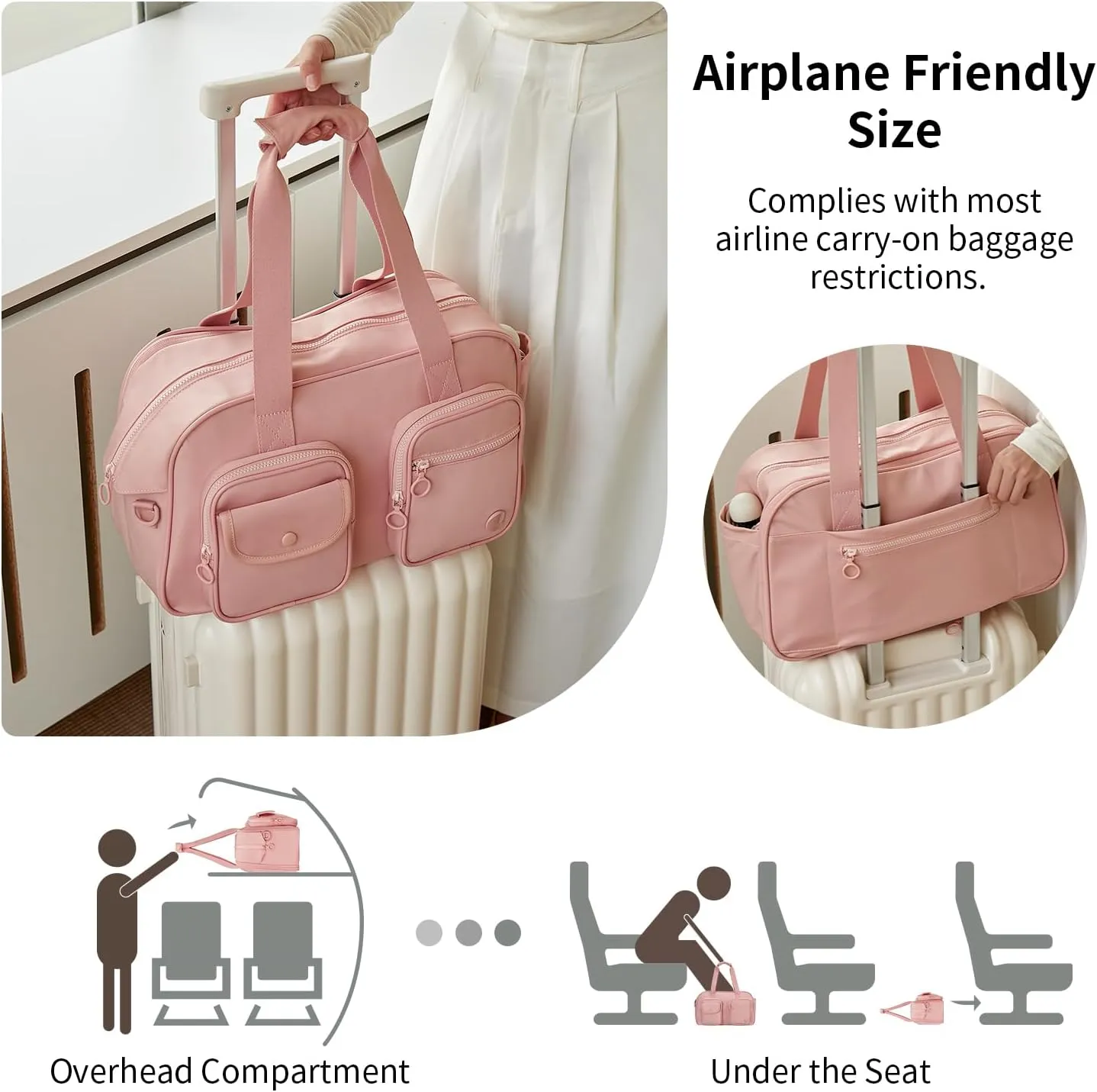 Travel Duffel Bag, Expandable Pink Duffle Bag for Travel with Wet Pocket, Carry on Weekender Bags for Men Women, Large Capacity & Water Resistant Gym Duffel Bag Sport Bag (Plus)