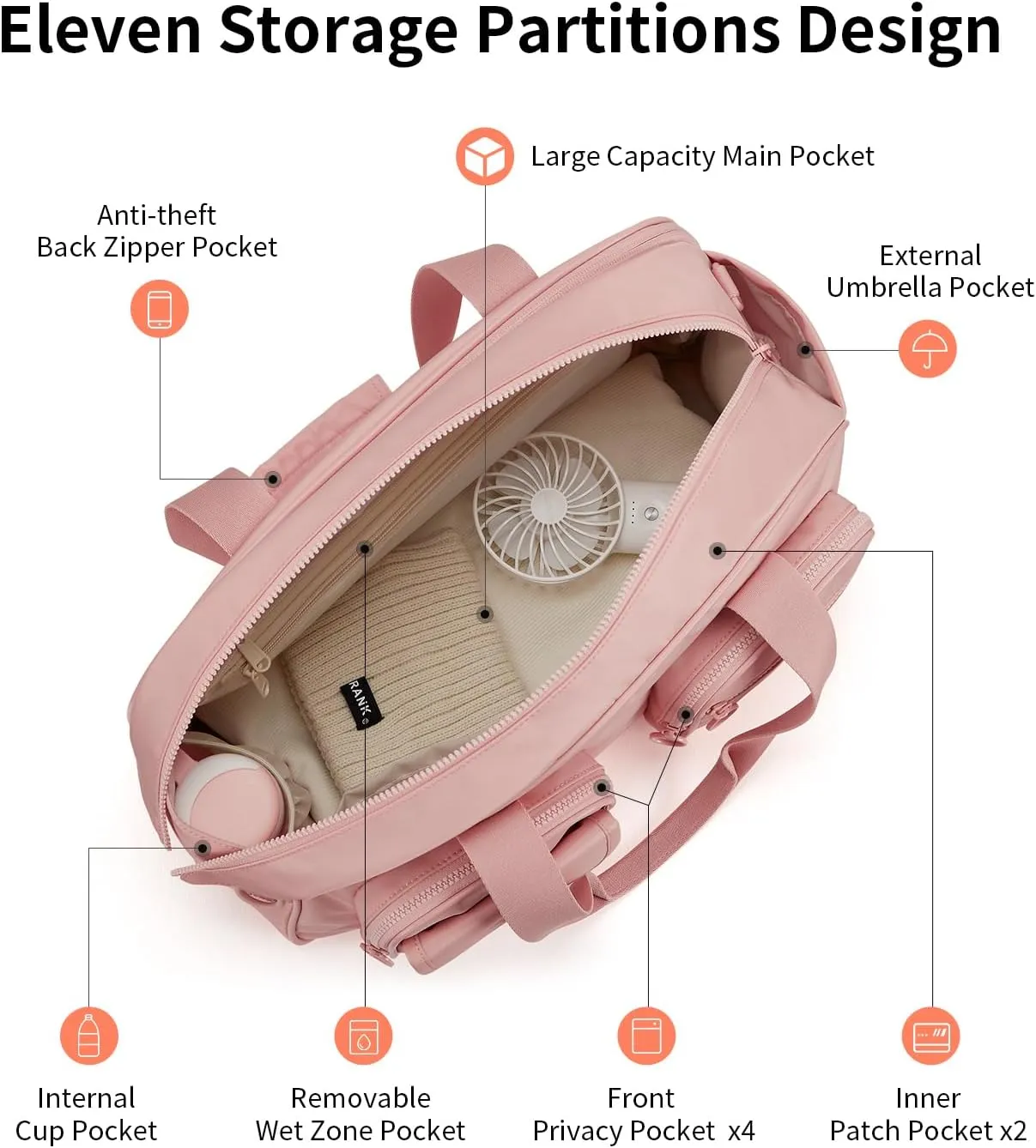 Travel Duffel Bag, Expandable Pink Duffle Bag for Travel with Wet Pocket, Carry on Weekender Bags for Men Women, Large Capacity & Water Resistant Gym Duffel Bag Sport Bag (Plus)