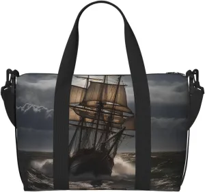 Travel Duffel Bag for Women Men Weekender Bags Sports Gym Bag Sailing ship in storm Travel Bag Carry on Overnight Bag Waterproof Luggage Bag with Shoulder Strap