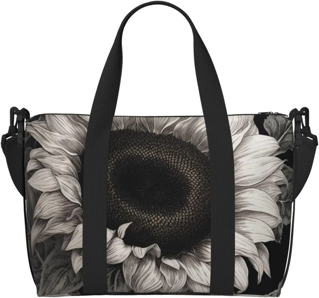 Travel Duffel Bag for Women Men Weekender Bags Sports Gym Bag Sunflower Black Grey Travel Bag Carry on Overnight Bag Waterproof Luggage Bag with Shoulder Strap
