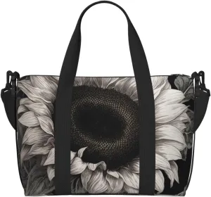 Travel Duffel Bag for Women Men Weekender Bags Sports Gym Bag Sunflower Black Grey Travel Bag Carry on Overnight Bag Waterproof Luggage Bag with Shoulder Strap