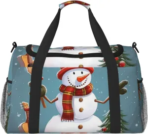Travel Duffel Bag Lightweight Waterproof Carry On Tote Bag Foldable Weekender Overnight Bags Christmas Snowman Sport Gym Bag For Women Men