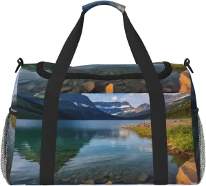 Travel Duffel Bag Lightweight Waterproof Carry On Tote Bag Foldable Weekender Overnight Bags Glacier National Park Sport Gym Bag For Women Men