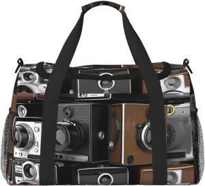 Travel Duffel Bag Lightweight Waterproof Carry On Tote Bag Foldable Weekender Overnight Bags Retro Cool Camera Collection Sport Gym Bag For Women Men