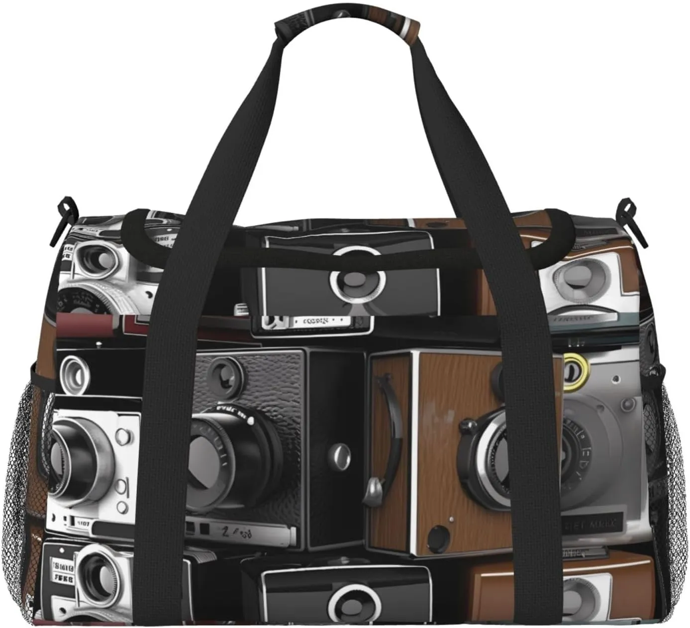 Travel Duffel Bag Lightweight Waterproof Carry On Tote Bag Foldable Weekender Overnight Bags Retro Cool Camera Collection Sport Gym Bag For Women Men