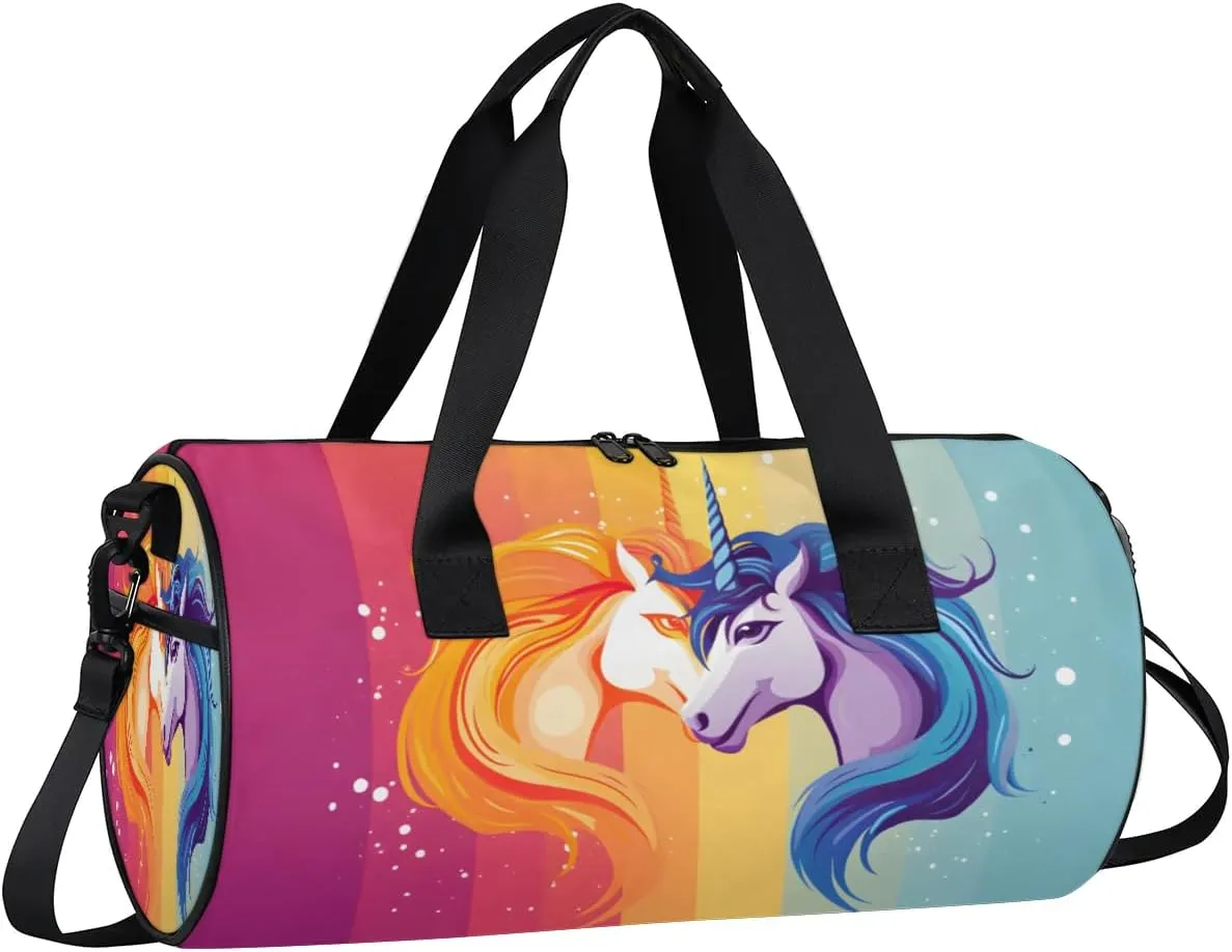 Travel Duffel Bag Rainbow Unicorn Sports Gym Bag for Womens Mens, Waterproof Weekend Overnight Bags Lightweight Carry on Bags for Airplanes Yoga Dance Beach Swim Hospital Holdalls,A-1191