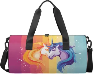 Travel Duffel Bag Rainbow Unicorn Sports Gym Bag for Womens Mens, Waterproof Weekend Overnight Bags Lightweight Carry on Bags for Airplanes Yoga Dance Beach Swim Hospital Holdalls,A-1191