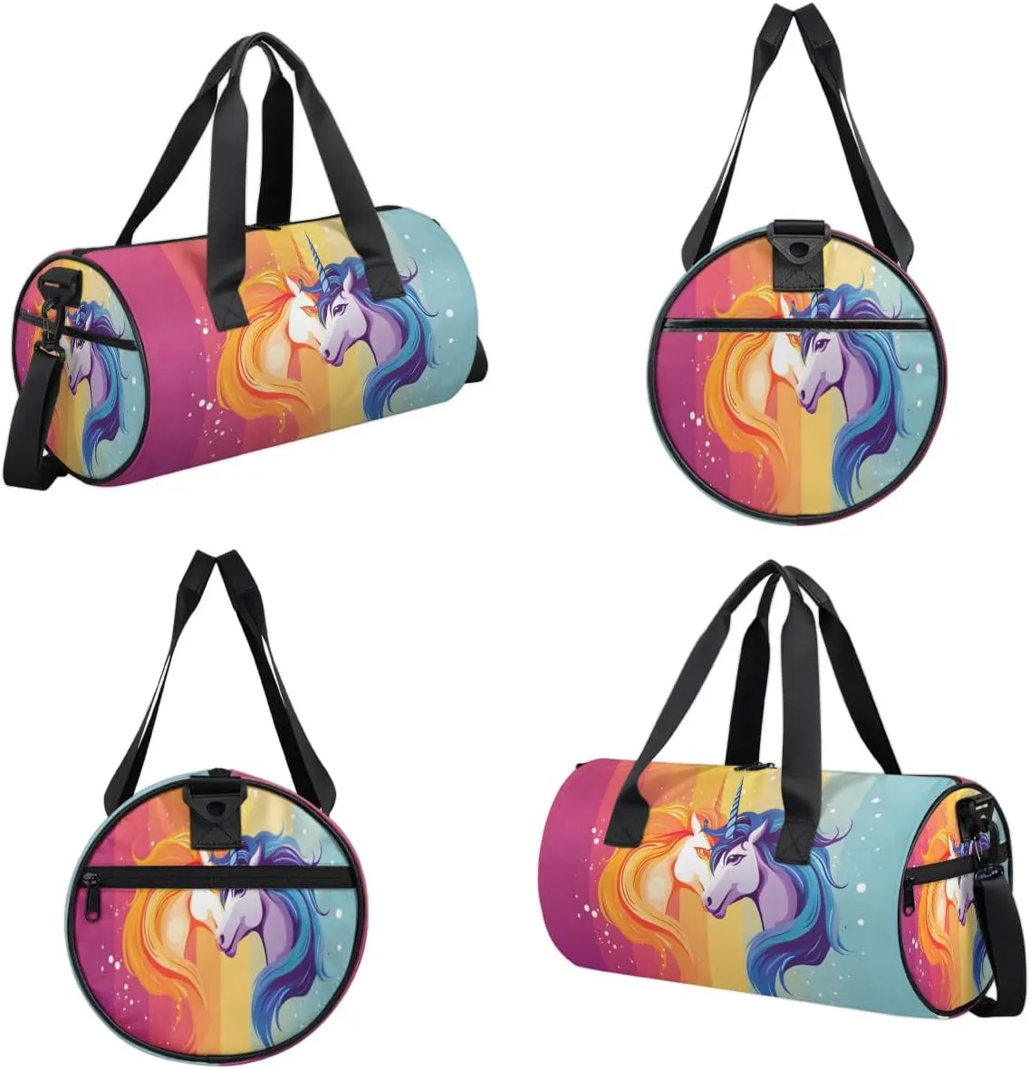 Travel Duffel Bag Rainbow Unicorn Sports Gym Bag for Womens Mens, Waterproof Weekend Overnight Bags Lightweight Carry on Bags for Airplanes Yoga Dance Beach Swim Hospital Holdalls,A-1191