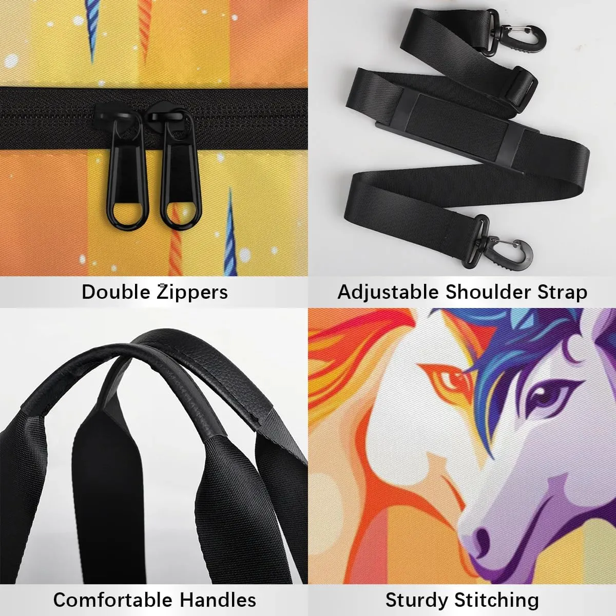 Travel Duffel Bag Rainbow Unicorn Sports Gym Bag for Womens Mens, Waterproof Weekend Overnight Bags Lightweight Carry on Bags for Airplanes Yoga Dance Beach Swim Hospital Holdalls,A-1191