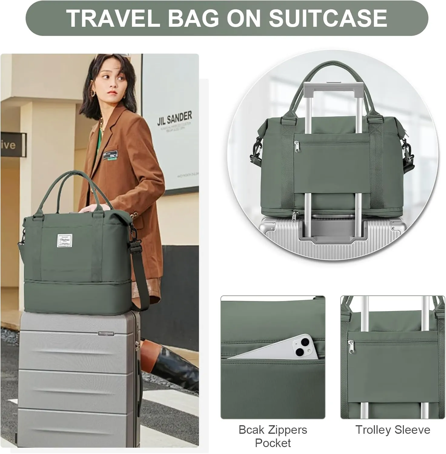 Travel Duffel Bag, Sports Tote Gym Bag, Shoulder Weekender Overnight Bag for Women