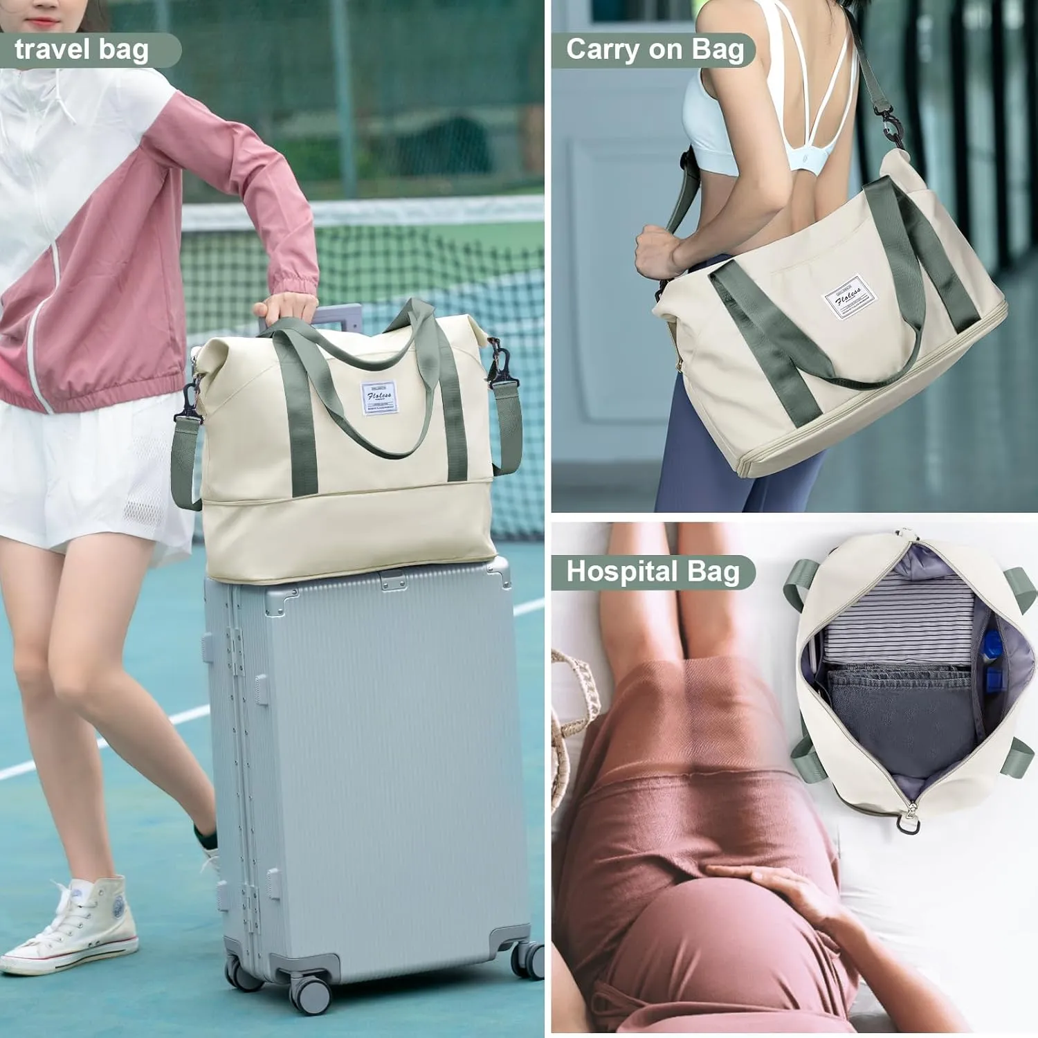 Travel Duffel Bag, Sports Tote Gym Bag, Shoulder Weekender Overnight Bag for Women