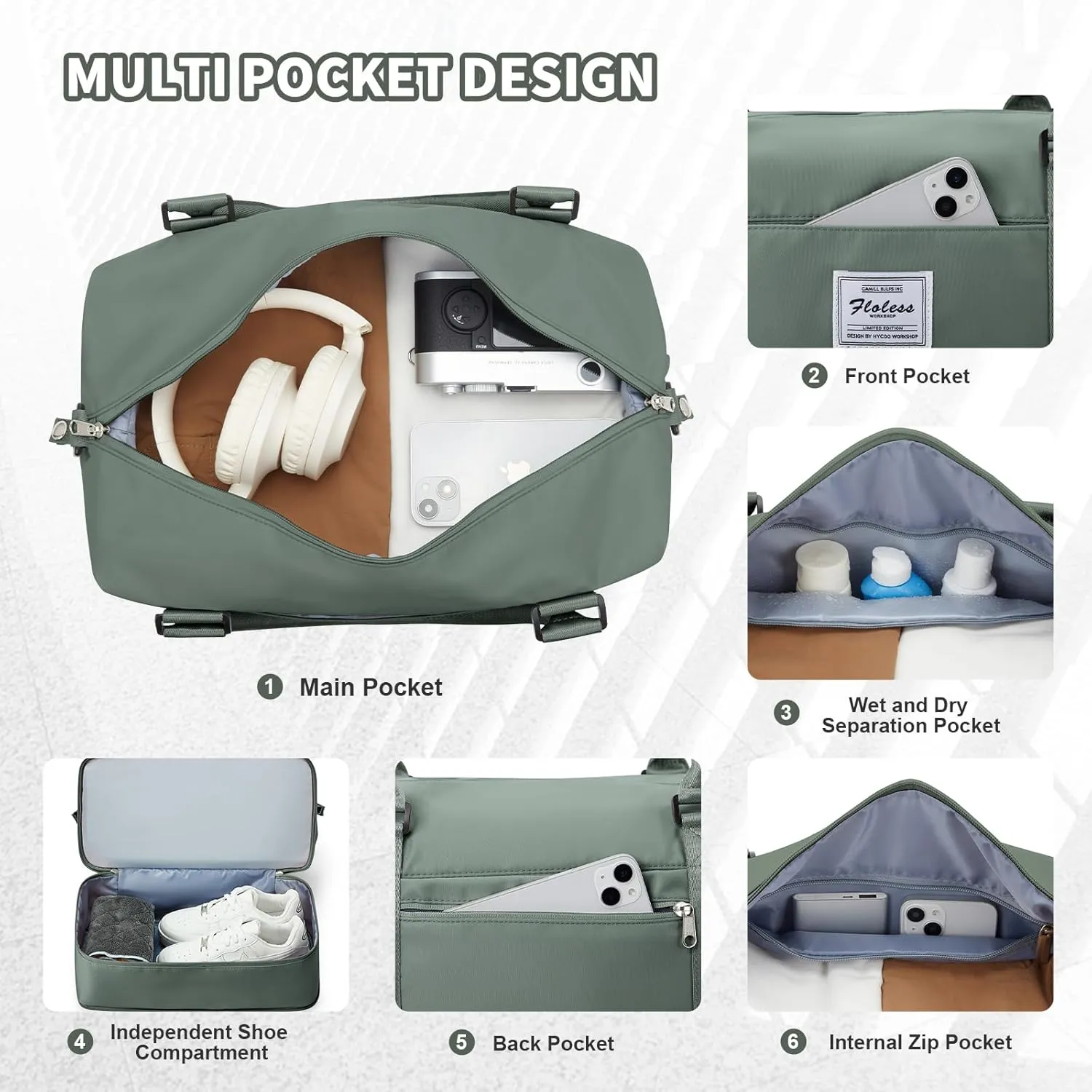 Travel Duffel Bag, Sports Tote Gym Bag, Shoulder Weekender Overnight Bag for Women