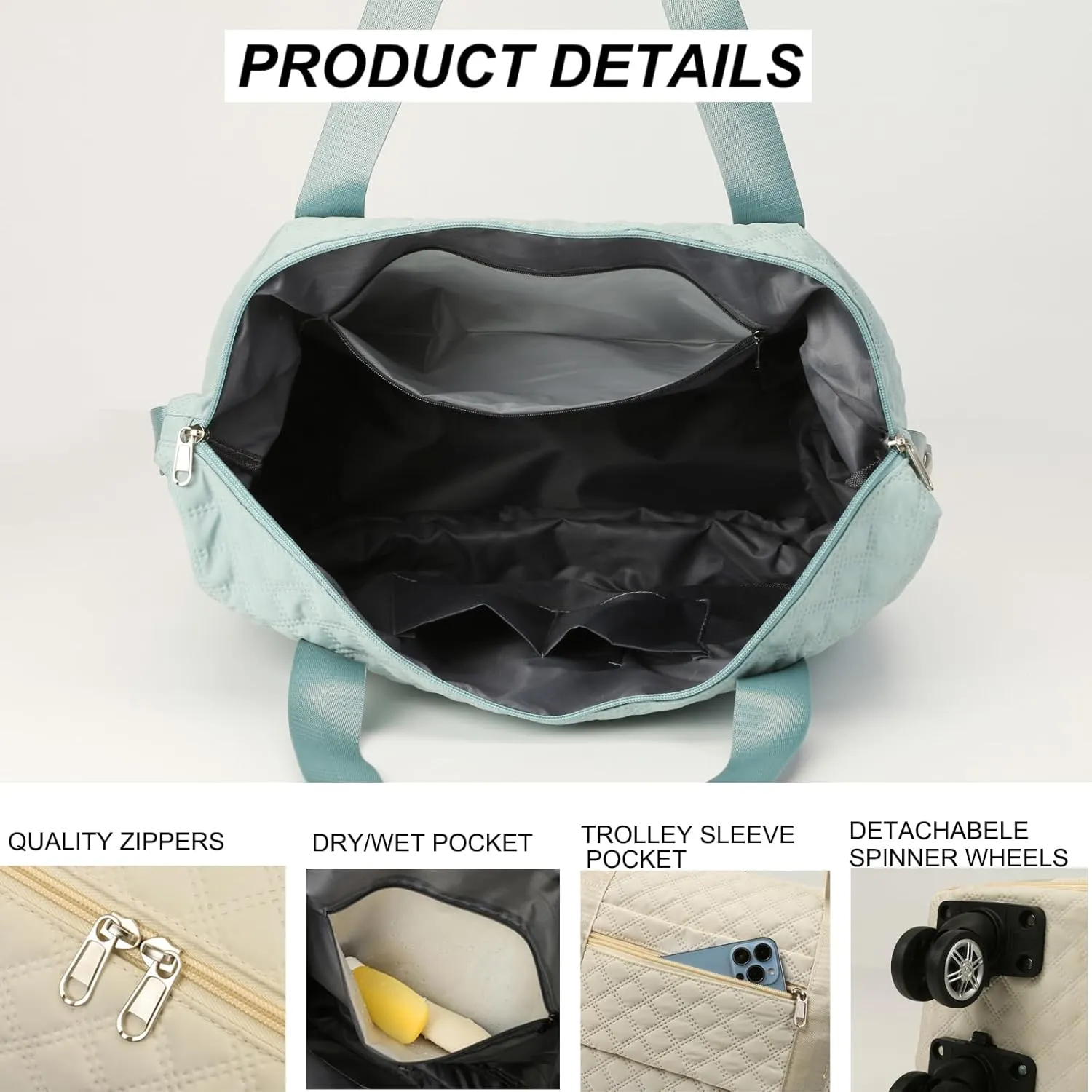 Travel Duffel Bag with Rolling Wheels Expandable Weekender Carry-On Tote Bags Foldable Handbag for Women 24L-44L