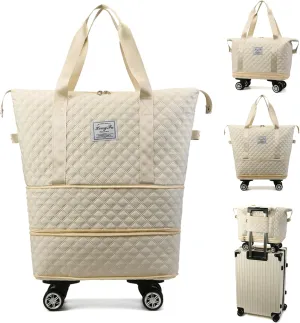 Travel Duffel Bag with Rolling Wheels Expandable Weekender Carry-On Tote Bags Foldable Handbag for Women 24L-44L