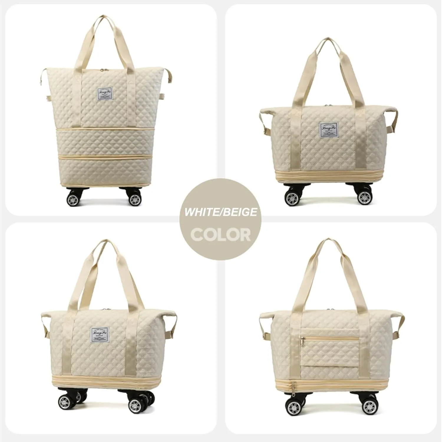 Travel Duffel Bag with Rolling Wheels Expandable Weekender Carry-On Tote Bags Foldable Handbag for Women 24L-44L