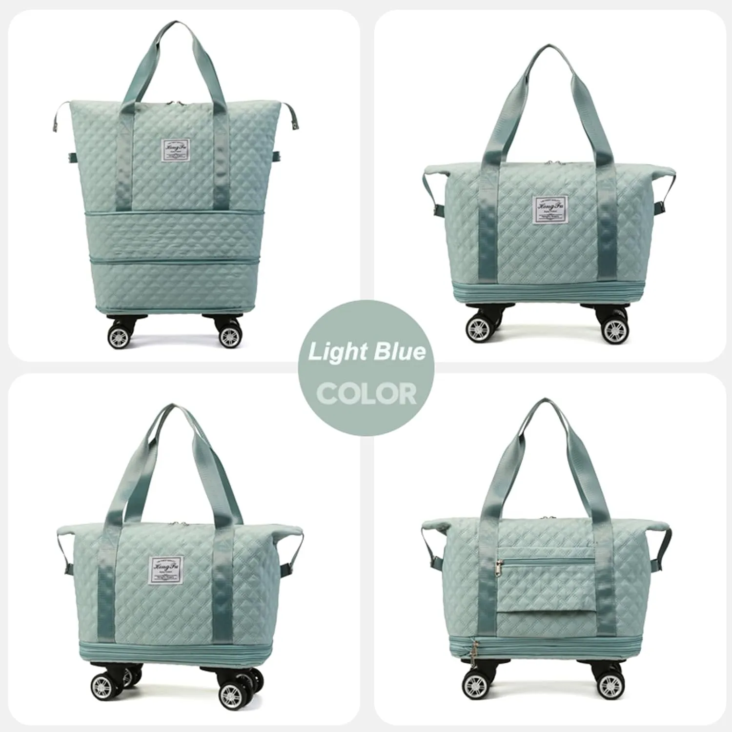 Travel Duffel Bag with Rolling Wheels Expandable Weekender Carry-On Tote Bags Foldable Handbag for Women 24L-44L