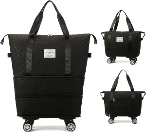 Travel Duffel Bag with Rolling Wheels Expandable Weekender Carry-On Tote Bags Foldable Handbag for Women 24L-44L