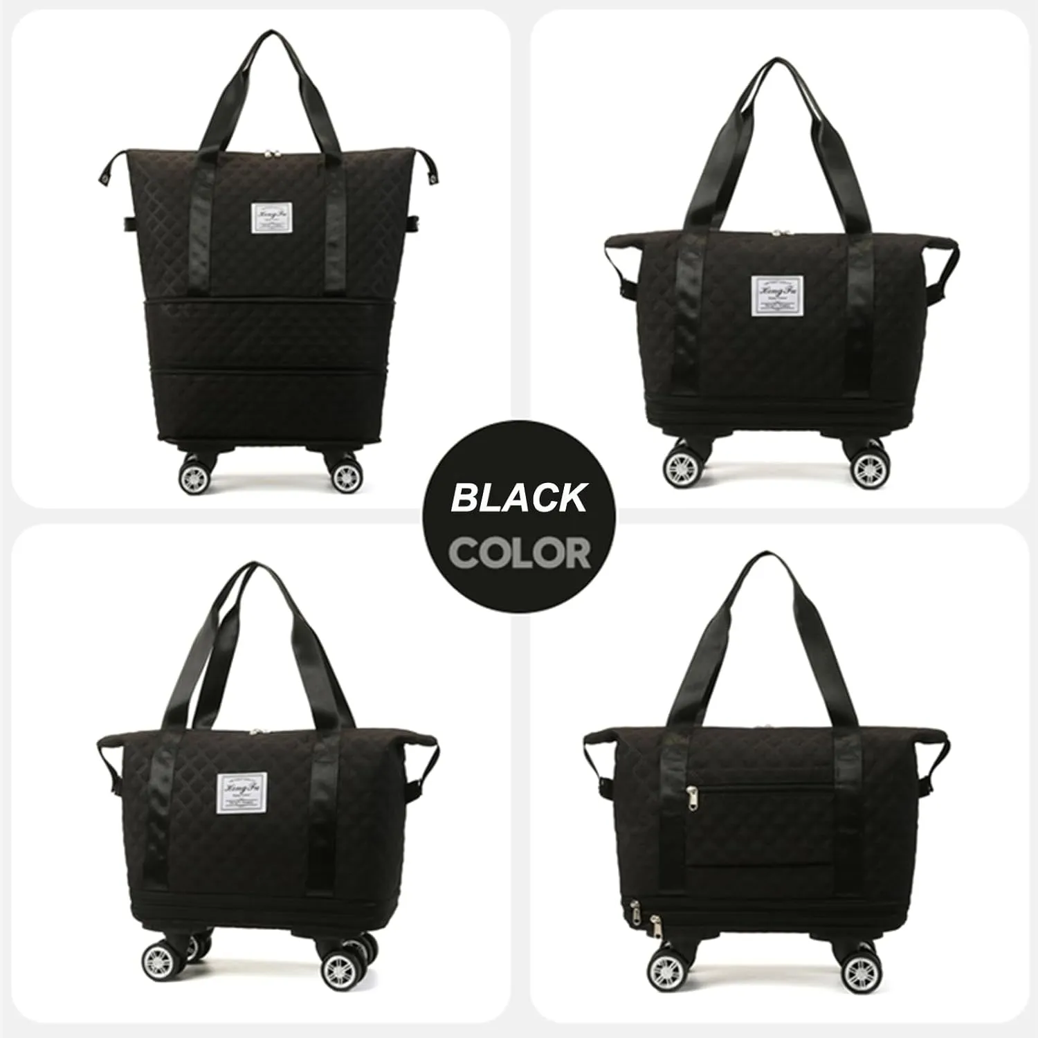 Travel Duffel Bag with Rolling Wheels Expandable Weekender Carry-On Tote Bags Foldable Handbag for Women 24L-44L