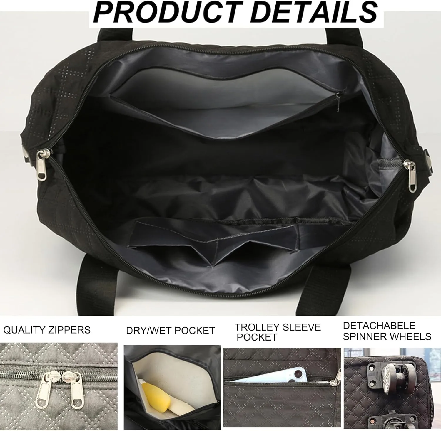 Travel Duffel Bag with Rolling Wheels Expandable Weekender Carry-On Tote Bags Foldable Handbag for Women 24L-44L