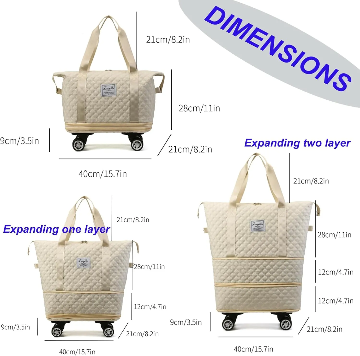 Travel Duffel Bag with Rolling Wheels Expandable Weekender Carry-On Tote Bags Foldable Handbag for Women 24L-44L