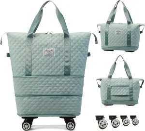 Travel Duffel Bag with Rolling Wheels Expandable Weekender Carry-On Tote Bags Foldable Handbag for Women 24L-44L