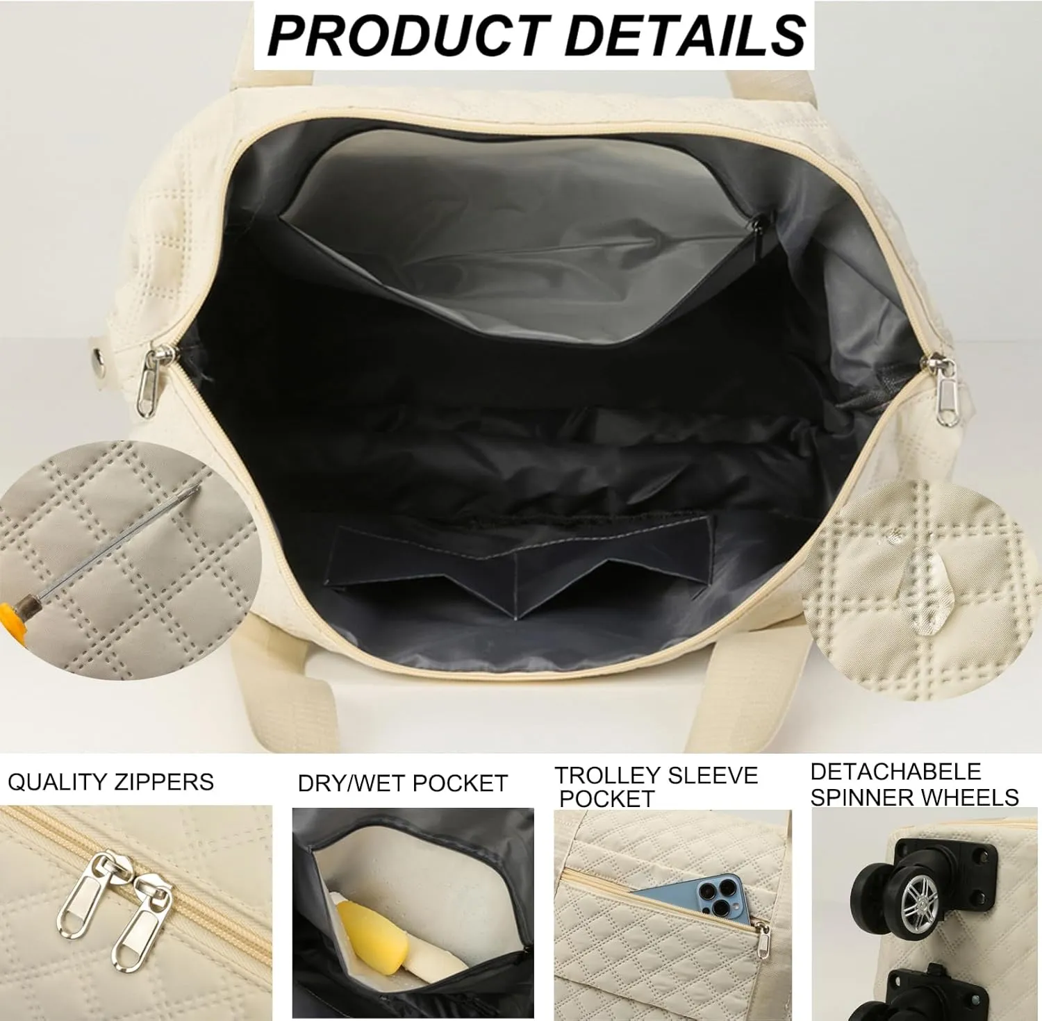 Travel Duffel Bag with Rolling Wheels Expandable Weekender Carry-On Tote Bags Foldable Handbag for Women 24L-44L