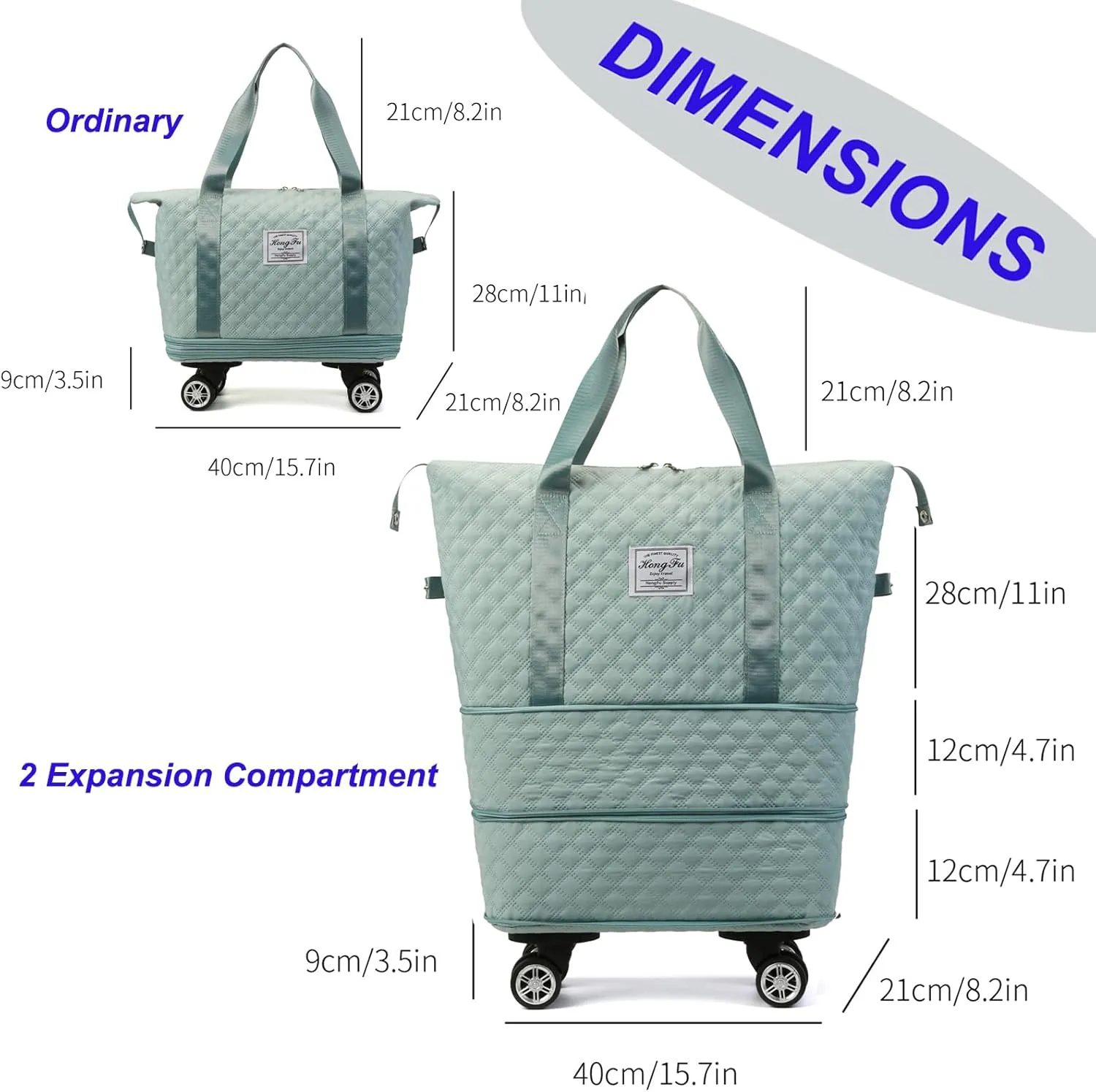 Travel Duffel Bag with Rolling Wheels Expandable Weekender Carry-On Tote Bags Foldable Handbag for Women 24L-44L