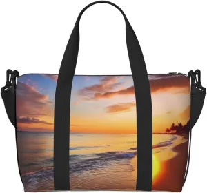 Travel Duffel Bags Personal Item Bag Carry on Luggage Bag Training Handbag Lightweight Waterproof Sports Gym Bag Beautiful Tropical Sunrise on The Beach Weekender Bag for Women Men