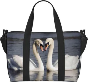 Travel Duffel Bags Personal Item Bag Carry on Luggage Bag Training Handbag Lightweight Waterproof Sports Gym Bag Romantic White Swan Weekender Bag for Women Men
