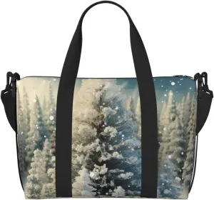 Travel Duffel Bags Personal Item Bag Carry On Luggage Bag Training Handbag Lightweight Waterproof Sports Gym Bag Snow Wonderland Pine Tree Christmas Weekender Bag for Women Men, Black, One Size,