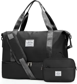Travel Duffel Bags with USB port,Weekender Bags for Women,Waterproof Overnight Bag with Toiletry Bag,Sport Gym Tote Bag with Wet Pocket and Shoes Compartment, Carry On Bag for Airplanes,Black