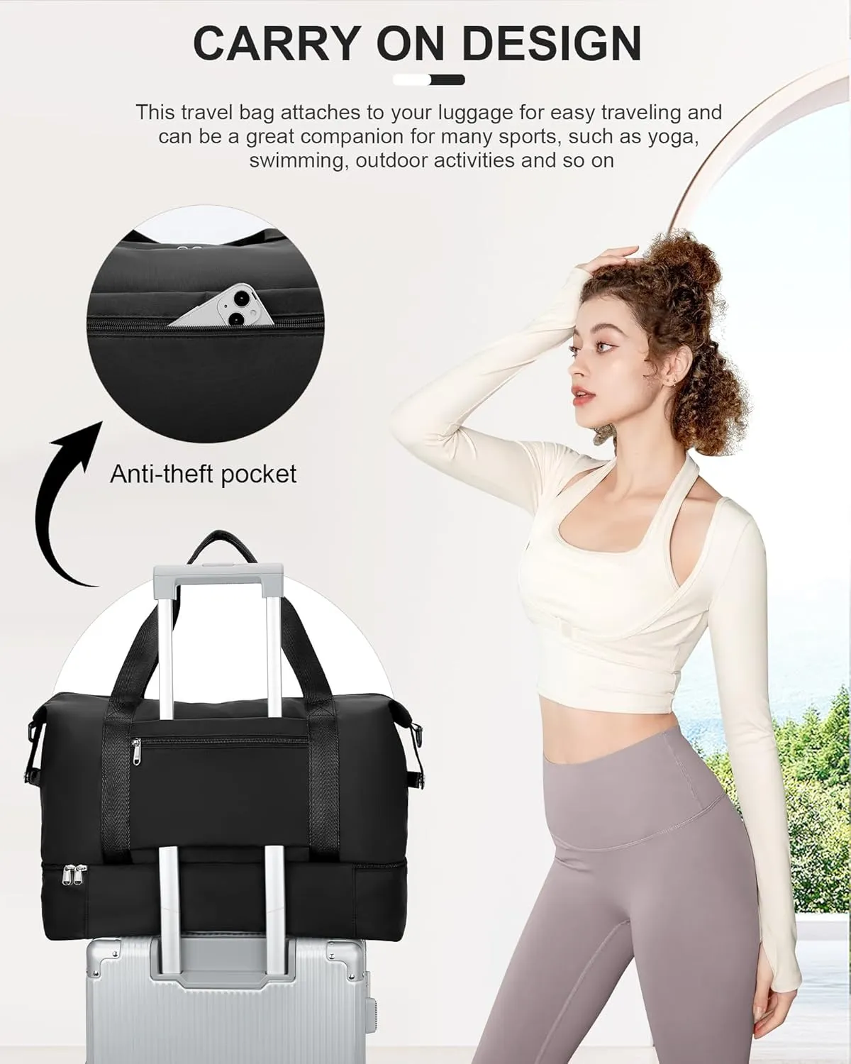 Travel Duffel Bags with USB port,Weekender Bags for Women,Waterproof Overnight Bag with Toiletry Bag,Sport Gym Tote Bag with Wet Pocket and Shoes Compartment, Carry On Bag for Airplanes,Black