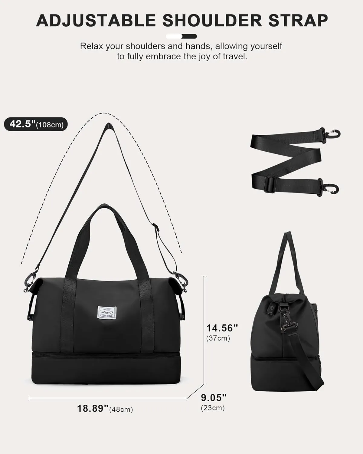 Travel Duffel Bags with USB port,Weekender Bags for Women,Waterproof Overnight Bag with Toiletry Bag,Sport Gym Tote Bag with Wet Pocket and Shoes Compartment, Carry On Bag for Airplanes,Black