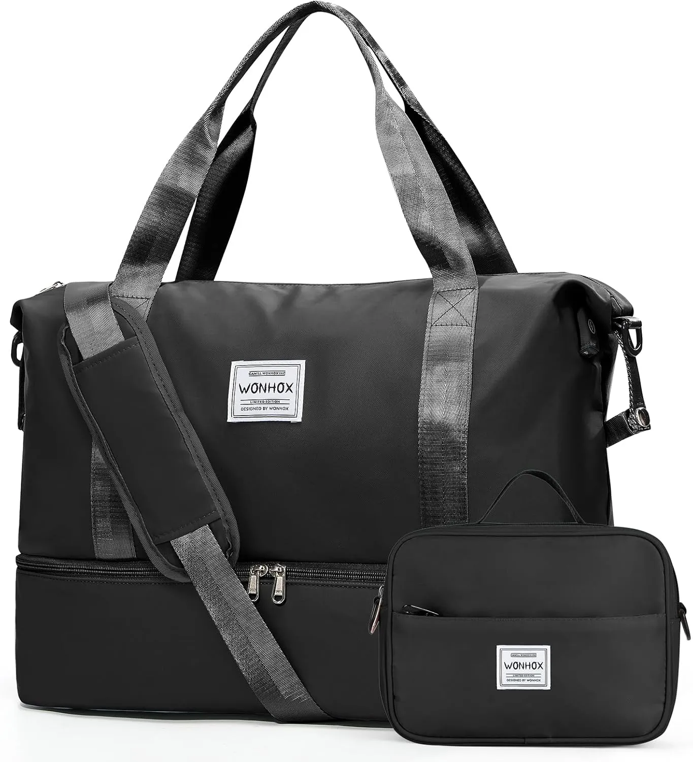 Travel Duffel Bags with USB port,Weekender Bags for Women,Waterproof Overnight Bag with Toiletry Bag,Sport Gym Tote Bag with Wet Pocket and Shoes Compartment, Carry On Bag for Airplanes,Black