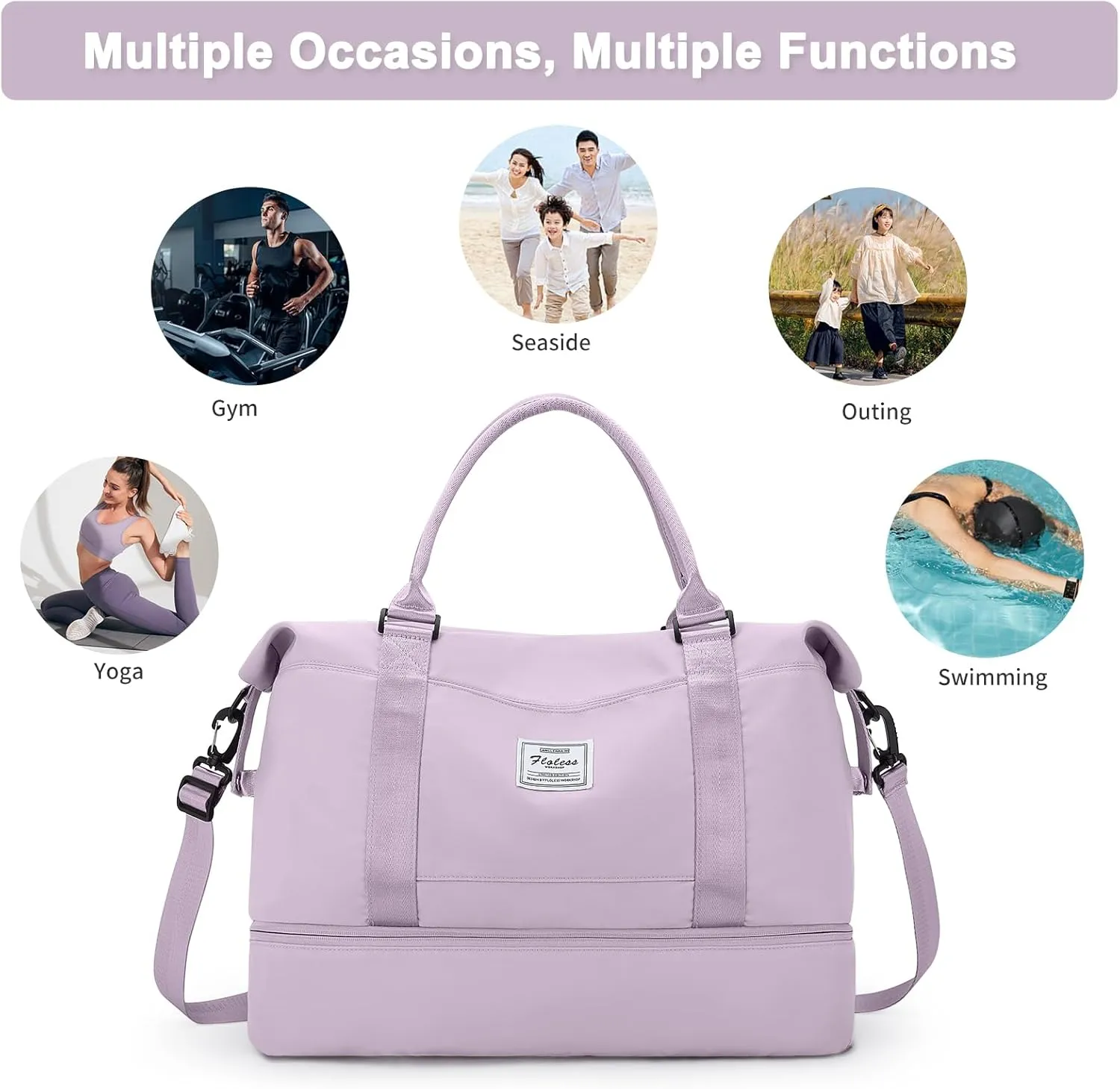 Travel Duffel Bag,Sports Tote Gym Bag,Shoulder Weekender Overnight Bag for Women